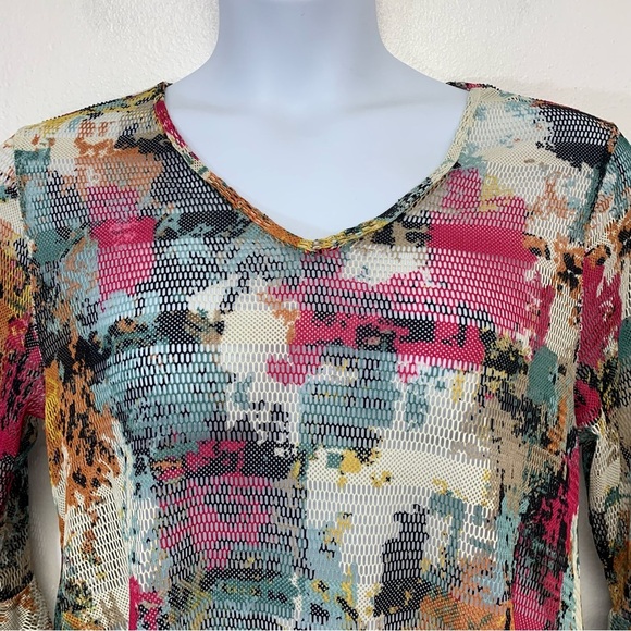 Dor Dor Couture Mesh Top Large  Sheer Colorful Flare Sleeve‎ Beach Cover Up Boho - Picture 2 of 10